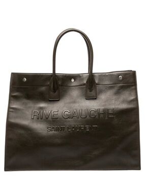 Saint Laurent Rive Gauche Large Leather Tote in Dark Brown
